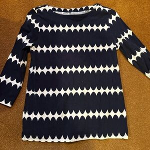 TALBOTS Stripe Tee Size Small Navy Blue 100% Cotton Women’s Top 3/4 Sleeve